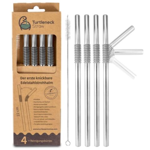 Rietje Buigbaar Roestvrijstaal 22cm Set van 4 Stuks + Schoonmaakborstel