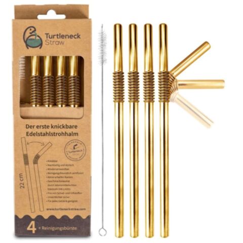 Rietje Buigbaar Roestvrijstaal 22cm Set van 4 Stuks + Schoonmaakborstel