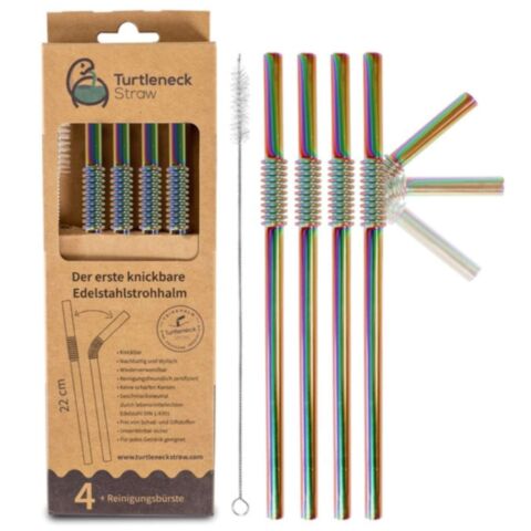 Rietje Buigbaar Roestvrijstaal 22cm Set van 4 Stuks + Schoonmaakborstel